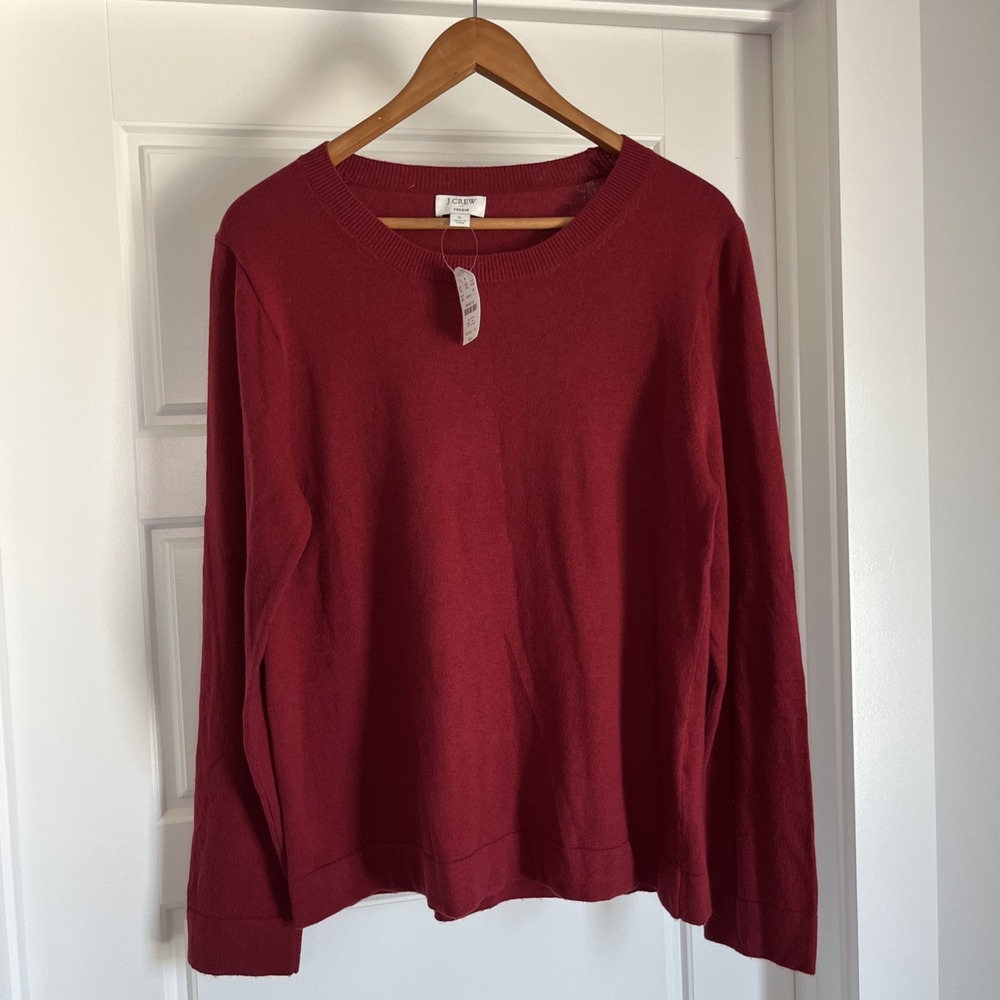 J CREW Women L Teddie Sweater Pullover Cotton Wool Burgundy Red New Holiday New